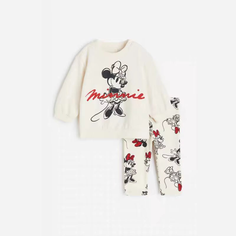 Minnie Magic: Cartoon Full-Print Sweatshirt and Pants Set for Girls
