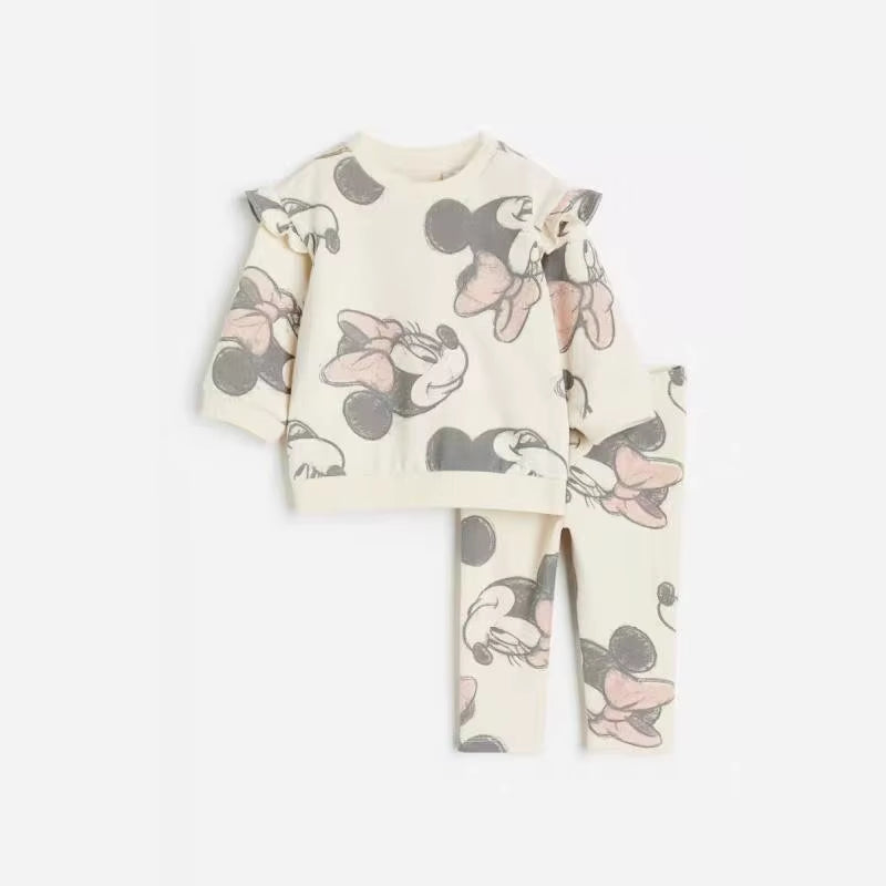 Minnie Magic: Cartoon Full-Print Sweatshirt and Pants Set for Girls